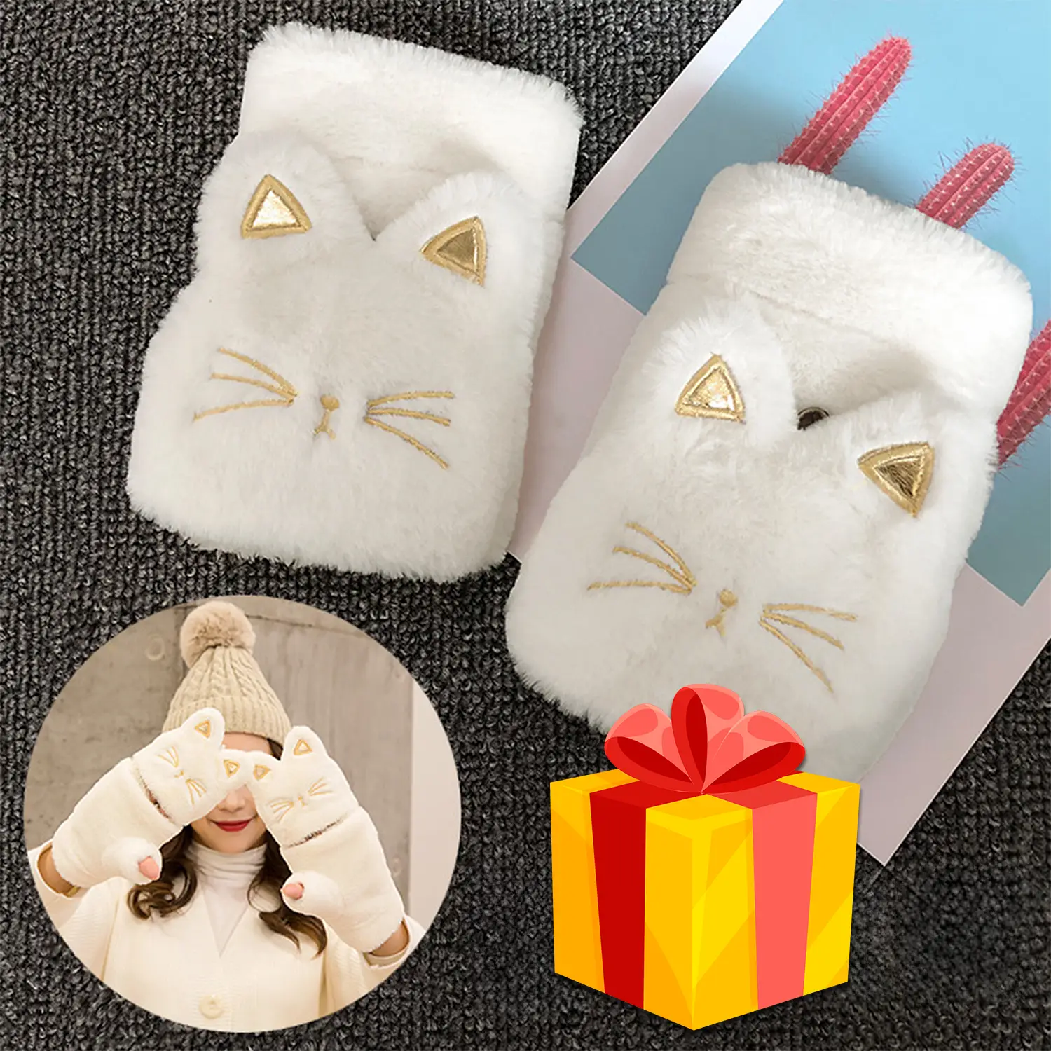 Guantes mitones kawai gatito