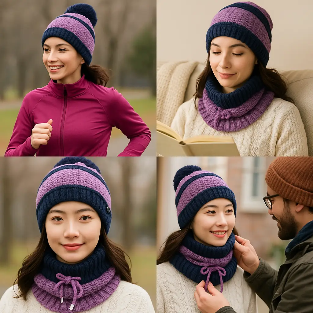 Gorro tejido de 3 piezas