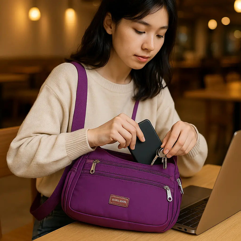 Bolso de hombro con múltiples bolsillos