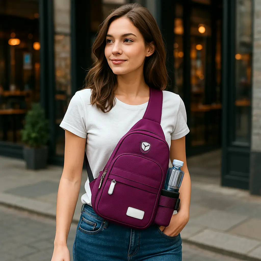 Bolso de Pecho Morado con Correa Ajustable