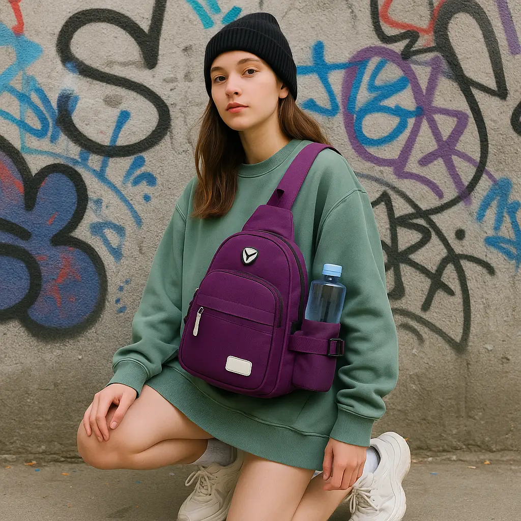 Bolso de Pecho Morado con Correa Ajustable