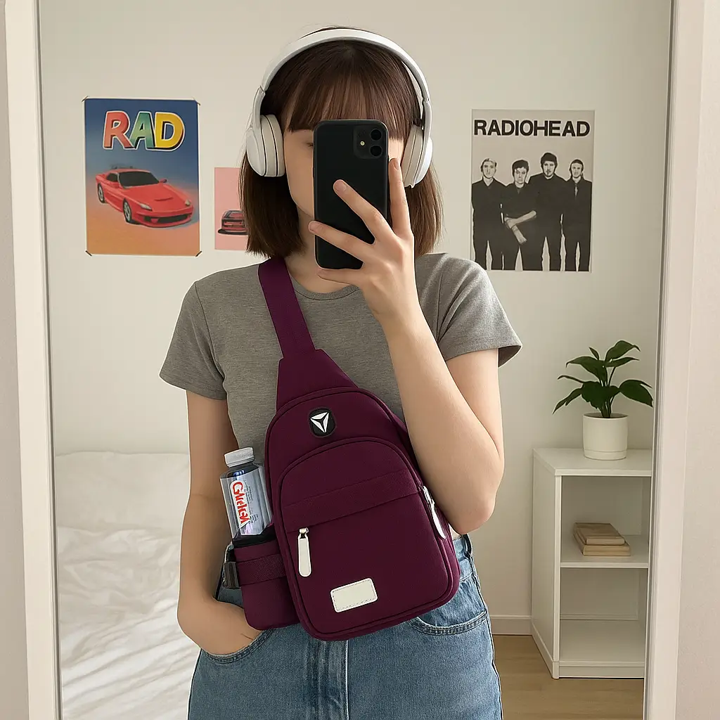 Bolso de Pecho Morado con Correa Ajustable