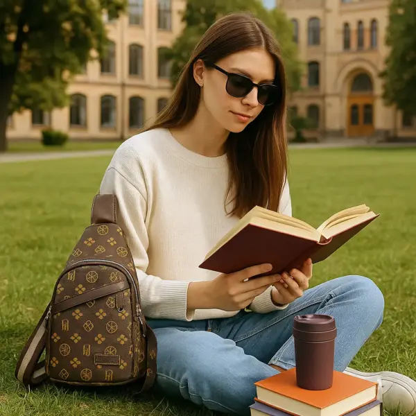 Bolso de pecho marrón con estampado