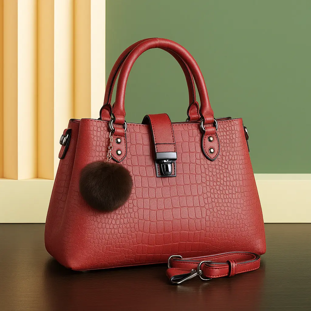 Bolso de hombro y mano con textura detalle pompón