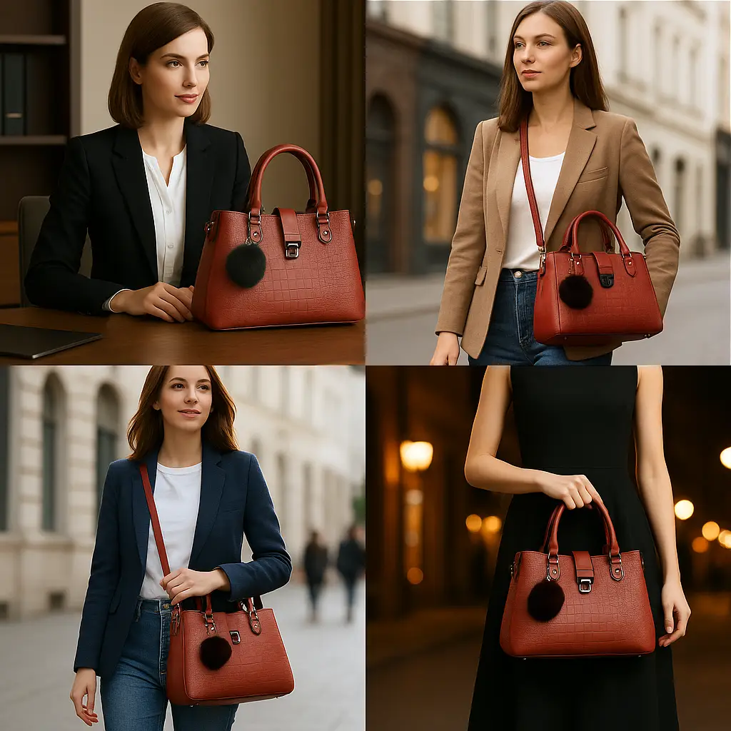 Bolso de hombro y mano con textura detalle pompón