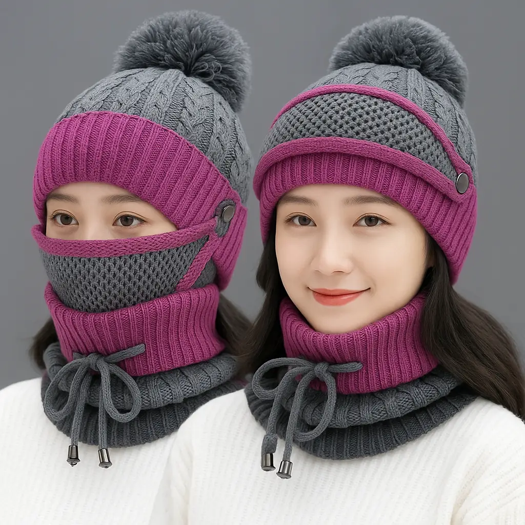 Gorro tejido de 3 piezas