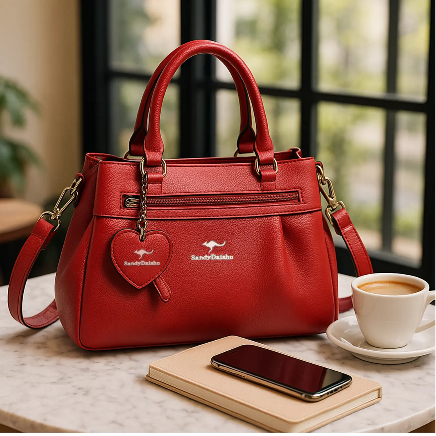 Bolso premium de cuero con detalle corazón