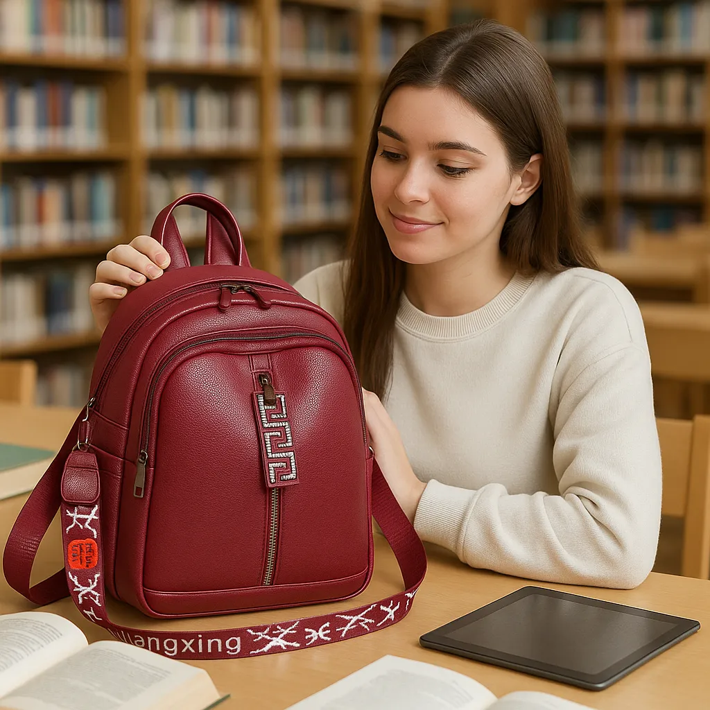 Mochila compacta de cuero para mujer