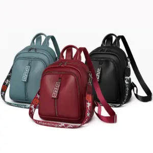 Mochila compacta de cuero para mujer