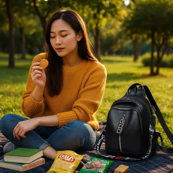 Mochila compacta de cuero para mujer