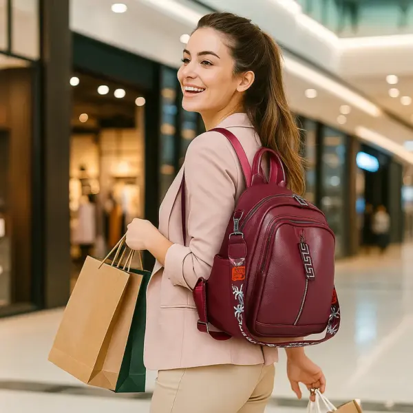 Mochila compacta de cuero para mujer