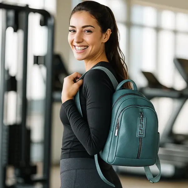 Mochila compacta de cuero para mujer