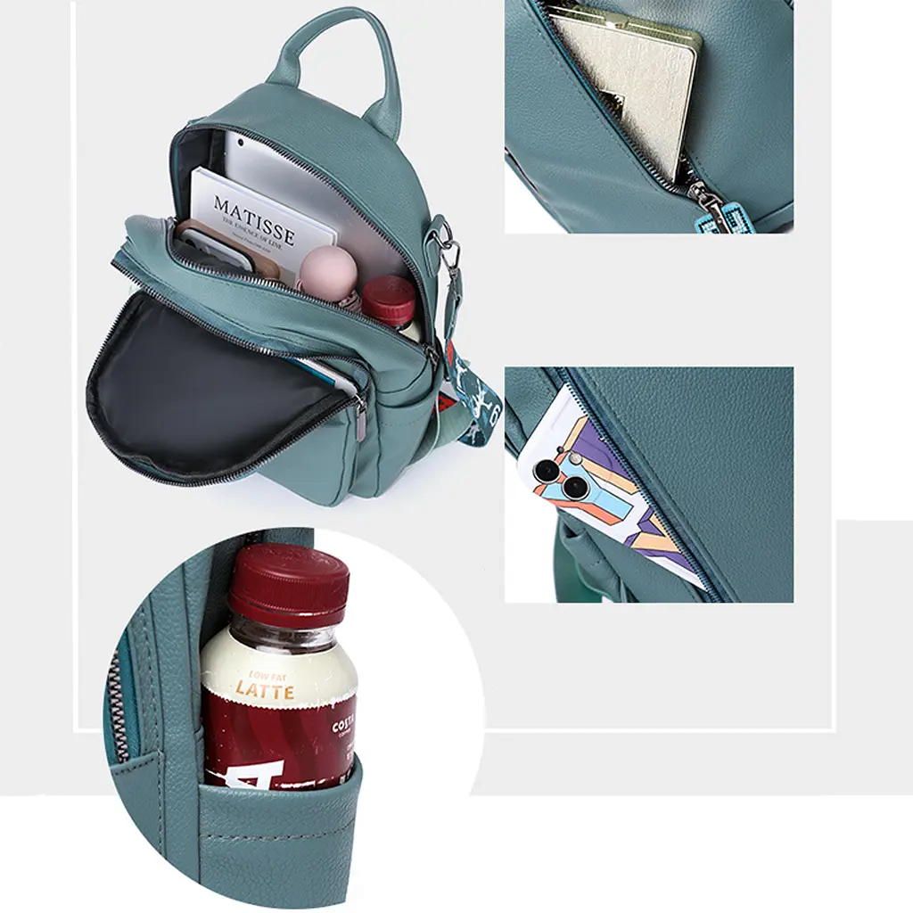 Mochila compacta de cuero para mujer